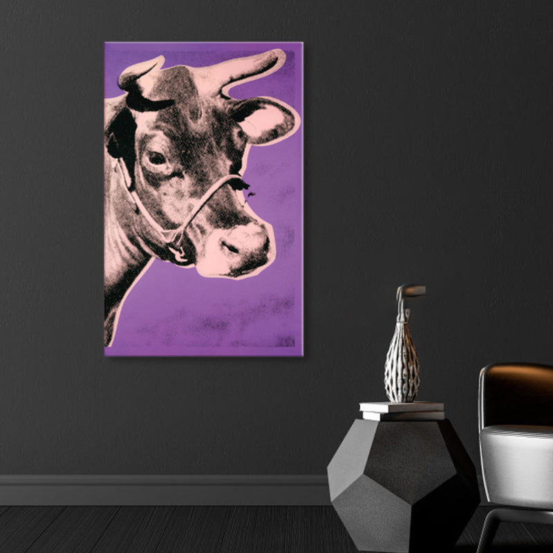 Pop Art Cow's Head Canvas Print Mixed-Media Wild Animal Wall Decor in Pastel Color - Clearhalo - 'Arts' - 'Canvas Art' - 1858662
