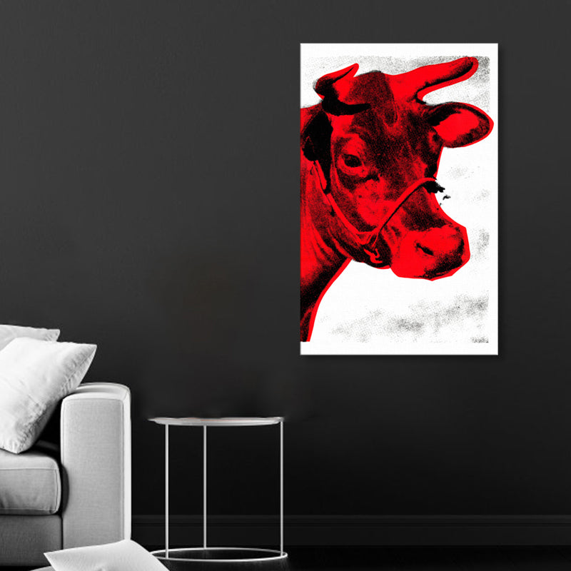 Pop Art Cow's Head Canvas Print Mixed-Media Wild Animal Wall Decor in Pastel Color - Red - Clearhalo - 'Arts' - 'Canvas Art' - 1858667