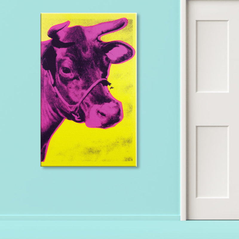 Pop Art Cow's Head Canvas Print Mixed-Media Wild Animal Wall Decor in Pastel Color - Clearhalo - 'Arts' - 'Canvas Art' - 1858673