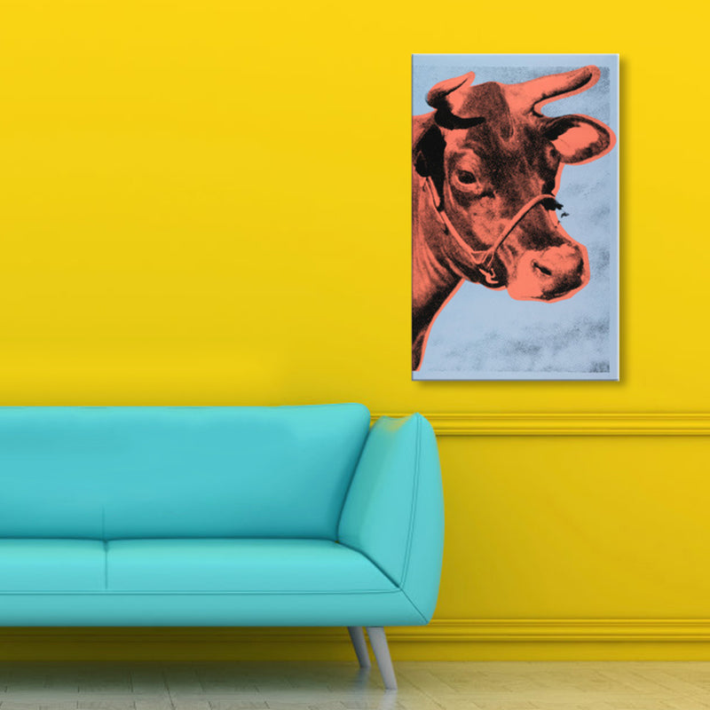 Pop Art Cow's Head Canvas Print Mixed-Media Wild Animal Wall Decor in Pastel Color - Clearhalo - 'Arts' - 'Canvas Art' - 1858675