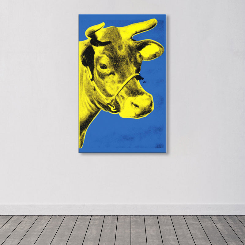 Pop Art Cow's Head Canvas Print Mixed-Media Wild Animal Wall Decor in Pastel Color - Yellow - Clearhalo - 'Arts' - 'Canvas Art' - 1858679