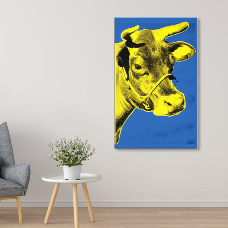 Pop Art Cow's Head Canvas Print Mixed-Media Wild Animal Wall Decor in Pastel Color - Clearhalo - 'Arts' - 'Canvas Art' - 1858681