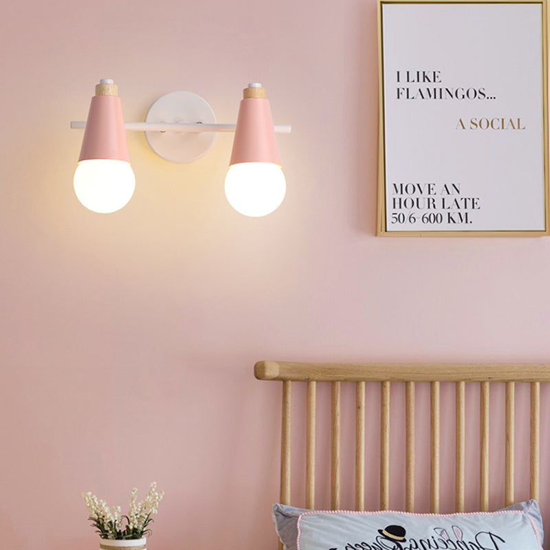 Metal Sweet Cone Wall Light Dining Room Stair 2 Heads Nordic Stylish Sconce Light Pink Clearhalo 'Wall Lamps & Sconces' 'Wall Lights' Lighting' 185877