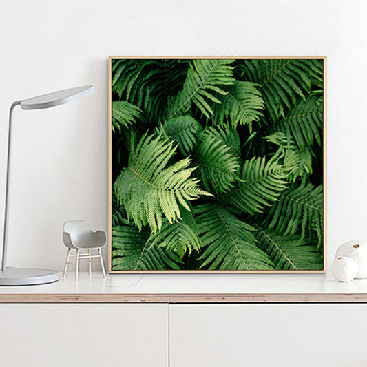 Green Fern Leaves Wall Art Textured Farmhouse Sitting Room Canvas Print, Multiple Sizes Green Clearhalo 'Art Gallery' 'Canvas Art' 'Country Art Gallery' 'French Country' 'Rustic' Arts' 1858776