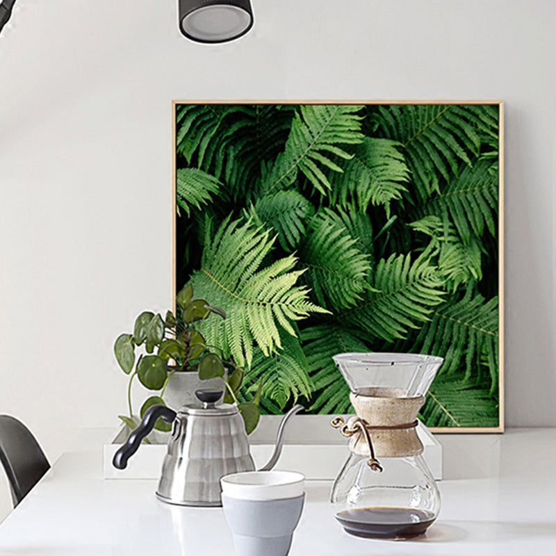 Green Fern Leaves Wall Art Textured Farmhouse Sitting Room Canvas Print, Multiple Sizes Clearhalo 'Art Gallery' 'Canvas Art' 'Country Art Gallery' 'French Country' 'Rustic' Arts' 1858777