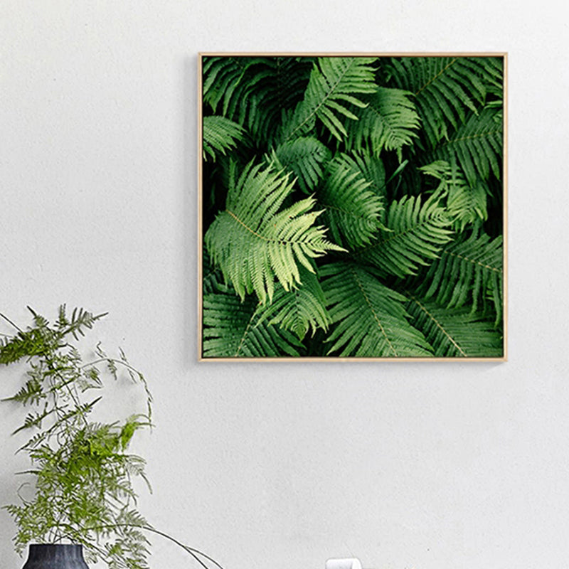 Green Fern Leaves Wall Art Textured Farmhouse Sitting Room Canvas Print, Multiple Sizes Clearhalo 'Art Gallery' 'Canvas Art' 'Country Art Gallery' 'French Country' 'Rustic' Arts' 1858778