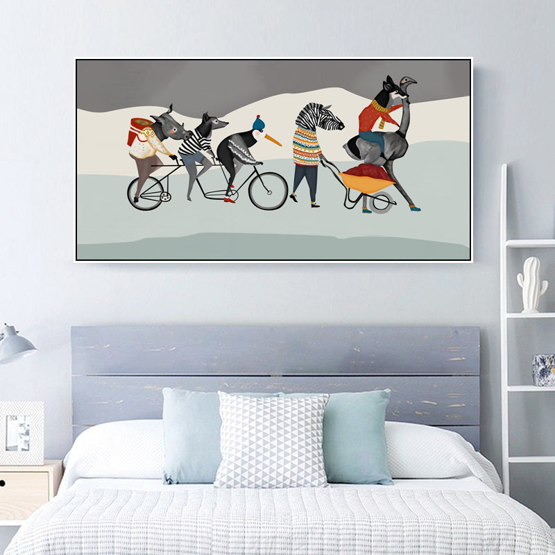 Childrens Art Fantasy Animal Canvas Soft Color Textured Wall Decor for Baby Room Grey Clearhalo 'Art Gallery' 'Canvas Art' 'Kids' Arts' 1858828