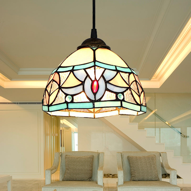 Stained Glass Mini Pendant Light with Cord Tiffany 1 Light Bedroom Hanging Lamp in Antique Bronze Antique Bronze Clearhalo 'Ceiling Lights' 'Industrial' 'Middle Century Pendants' 'Pendant Lights' 'Pendants' 'Tiffany close to ceiling' 'Tiffany Pendants' 'Tiffany' Lighting' 185883