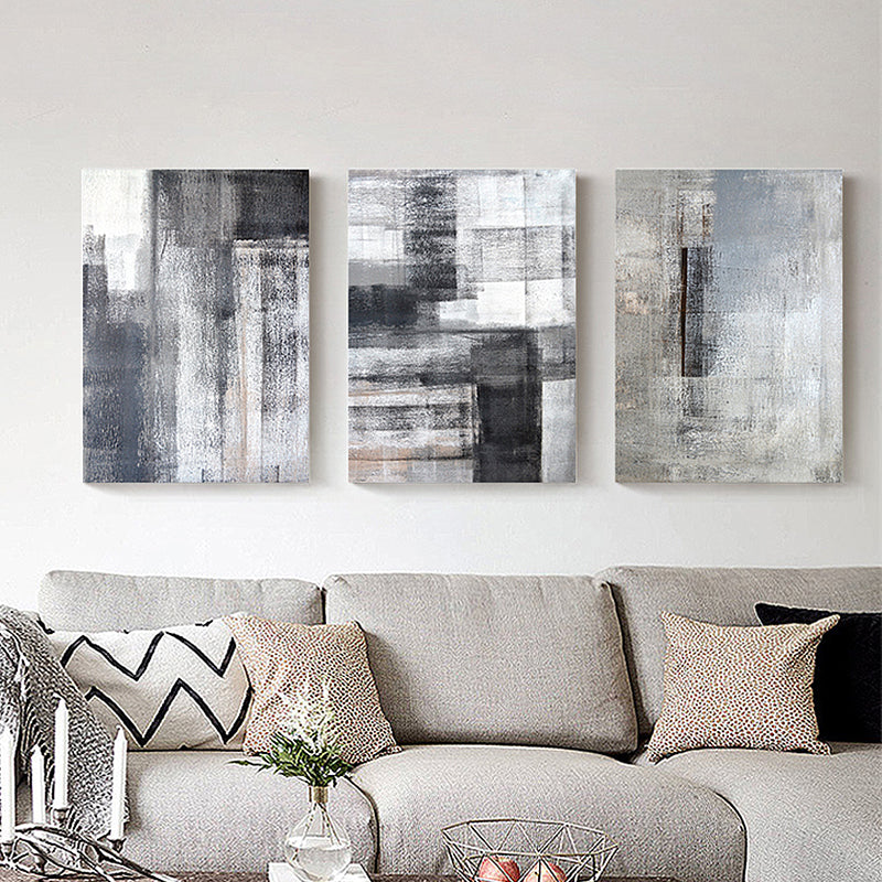 Light Color Brush Stroke Canvas Abstract Expressionism Textured Wall Decor for Bedroom, Set of 3 - Grey - Clearhalo - 'Arts' - 'Canvas Art' - 1858839