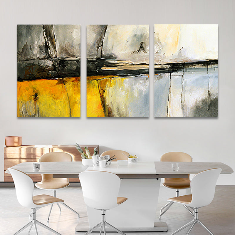 Light Color Brush Stroke Canvas Abstract Expressionism Textured Wall Decor for Bedroom, Set of 3 - Orange - Clearhalo - 'Arts' - 'Canvas Art' - 1858847