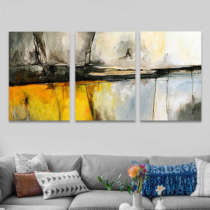Light Color Brush Stroke Canvas Abstract Expressionism Textured Wall Decor for Bedroom, Set of 3 - Clearhalo - 'Arts' - 'Canvas Art' - 1858849