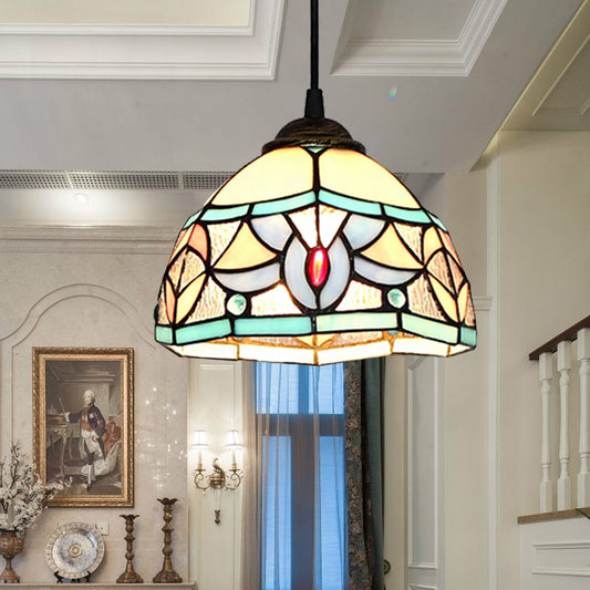Stained Glass Mini Pendant Light with Cord Tiffany 1 Light Bedroom Hanging Lamp in Antique Bronze Clearhalo 'Ceiling Lights' 'Industrial' 'Middle Century Pendants' 'Pendant Lights' 'Pendants' 'Tiffany close to ceiling' 'Tiffany Pendants' 'Tiffany' Lighting' 185884