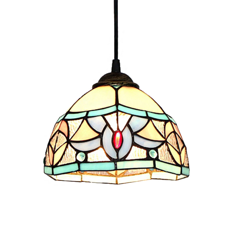Stained Glass Mini Pendant Light with Cord Tiffany 1 Light Bedroom Hanging Lamp in Antique Bronze Clearhalo 'Ceiling Lights' 'Industrial' 'Middle Century Pendants' 'Pendant Lights' 'Pendants' 'Tiffany close to ceiling' 'Tiffany Pendants' 'Tiffany' Lighting' 185885