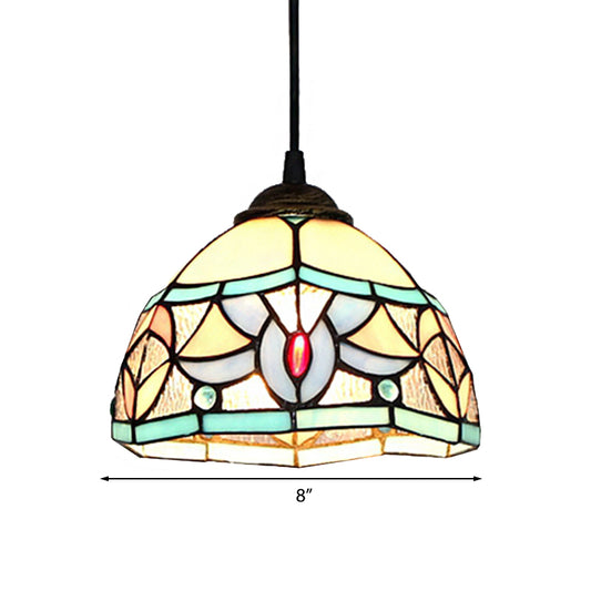 Stained Glass Mini Pendant Light with Cord Tiffany 1 Light Bedroom Hanging Lamp in Antique Bronze Clearhalo 'Ceiling Lights' 'Industrial' 'Middle Century Pendants' 'Pendant Lights' 'Pendants' 'Tiffany close to ceiling' 'Tiffany Pendants' 'Tiffany' Lighting' 185886