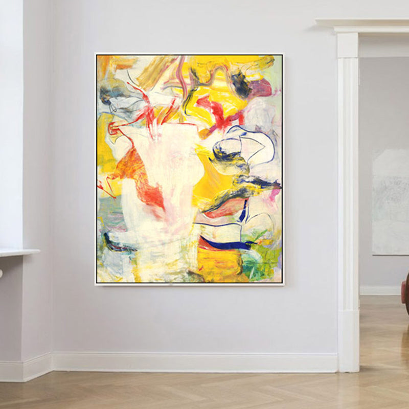 Pintura de arte contemporáneo amarillo estampado de lona de patrón abstracto para el interior de la casa