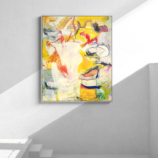 Yellow Contemporary Art Painting Abstract Pattern Canvas Print for House Interior
