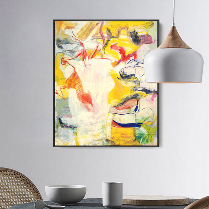 Gelbe zeitgenössische Kunstmalerei abstraktes Muster Leinwand Druck für Hausinnenraum