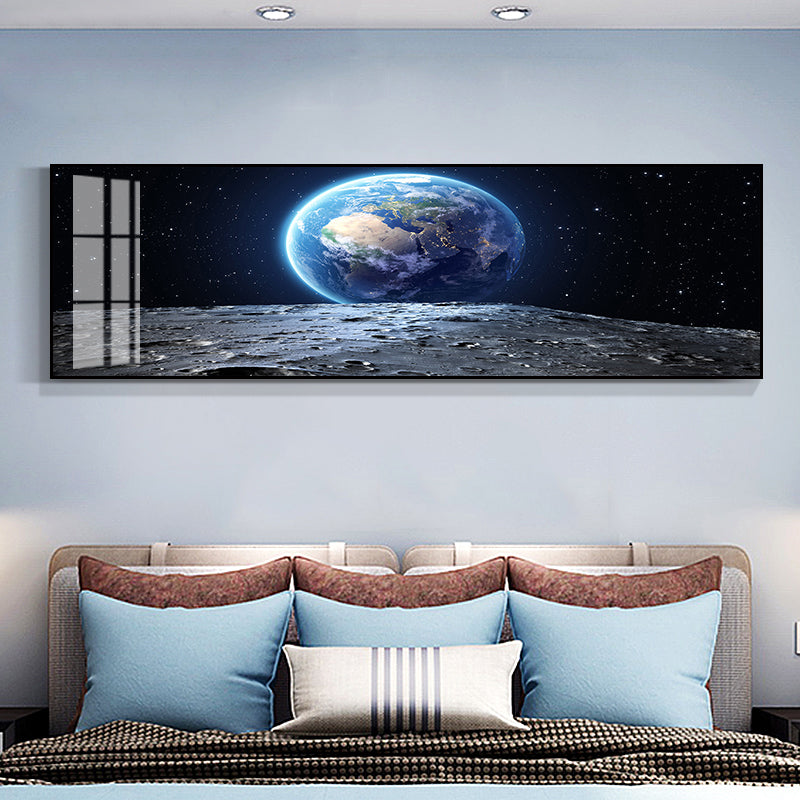 Grand Planet Canvas Print Textured Children's Art House Interior Wall Decor in Light Color Blue 12" x 39" Clearhalo 'Art Gallery' 'Canvas Art' 'Kids' Arts' 1858888