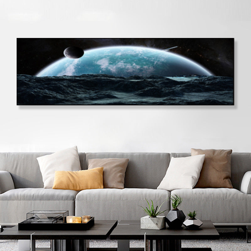 Grand Planet Canvas Print Textured Children's Art House Interior Wall Decor in Light Color Ocean Blue 12" x 39" Clearhalo 'Art Gallery' 'Canvas Art' 'Kids' Arts' 1858897