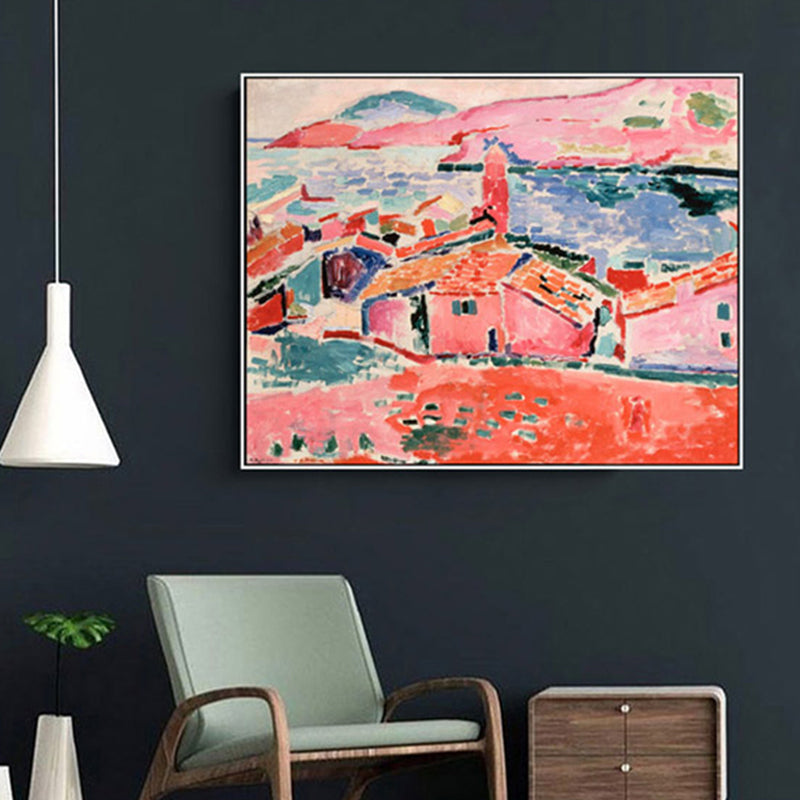 Abstract Expressionism Rural House Canvas Print Living Room Wall Art Decor in Pink - Pink - Clearhalo - 'Arts' - 'Canvas Art' - 1858913