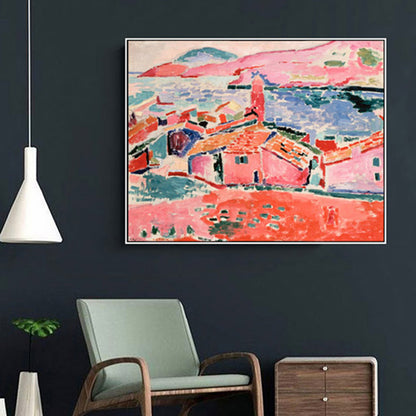 Abstract Expressionism Rural House Canvas Print Living Room Wall Art Decor in Pink Pink Clearhalo 'Arts' 'Canvas Art' 1858913