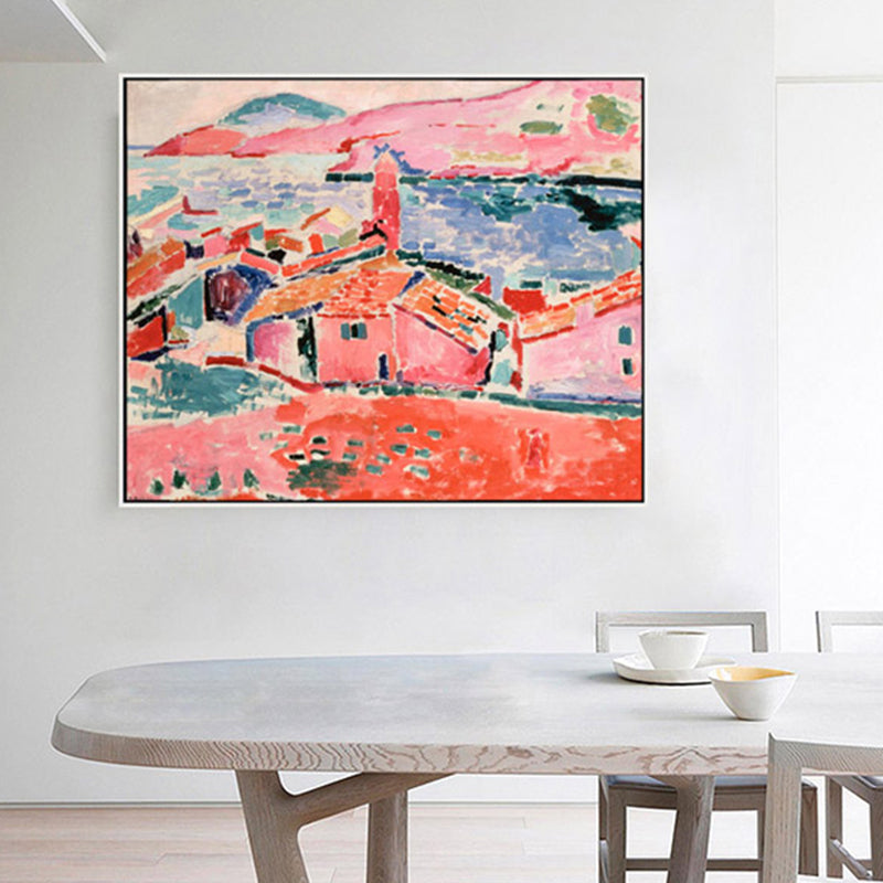 Abstract Expressionism Rural House Canvas Print Living Room Wall Art Decor in Pink Clearhalo 'Arts' 'Canvas Art' 1858915