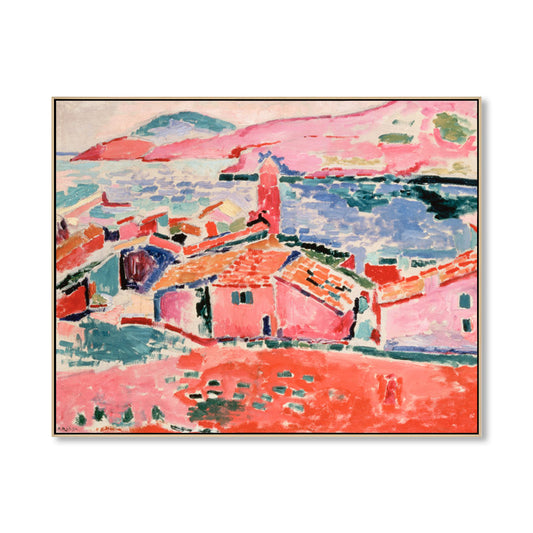 Abstract Expressionism Rural House Canvas Print Living Room Wall Art Decor in Pink - Clearhalo - 'Arts' - 'Canvas Art' - 1858916