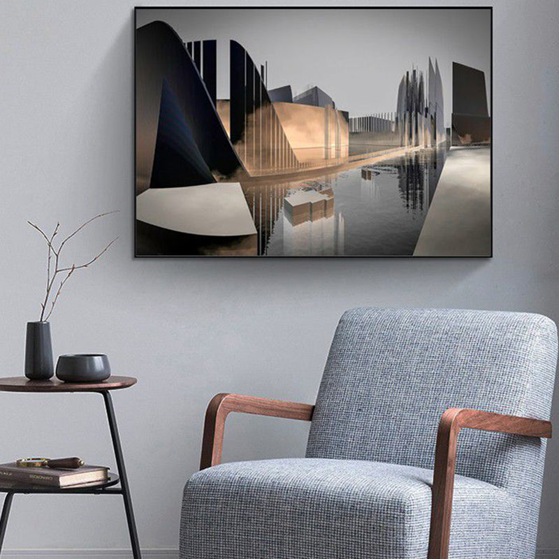 Brown Photo Novel Building Painting Textured Modern Style Living Room Wrapped Canvas Clearhalo 'Art Gallery' 'Canvas Art' 'Contemporary Art Gallery' 'Modern' Arts' 1858971