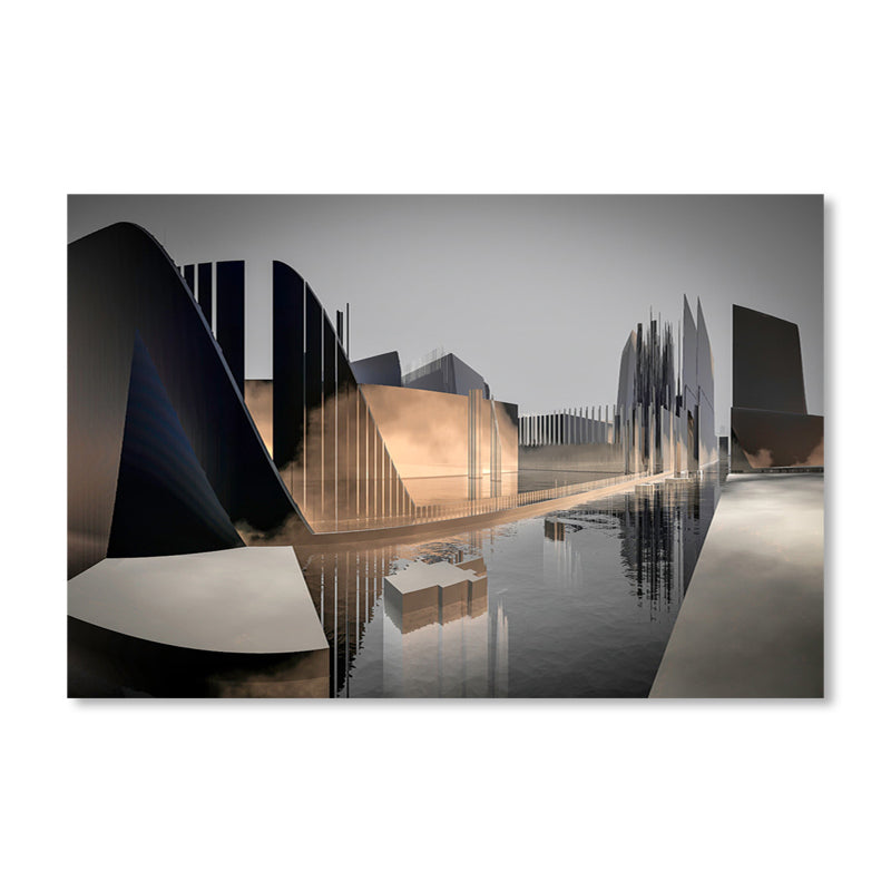 Brown Photo Novel Building Painting Textured Modern Style Living Room Wrapped Canvas Clearhalo 'Art Gallery' 'Canvas Art' 'Contemporary Art Gallery' 'Modern' Arts' 1858973