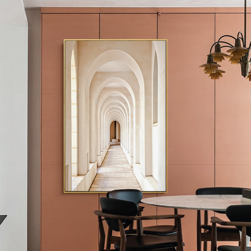 Modern Arched Hallway Art Print Dining Room Wall Decor in Light Color, Optional Sizes Yellow Clearhalo 'Art Gallery' 'Canvas Art' 'Contemporary Art Gallery' 'Modern' Arts' 1858993