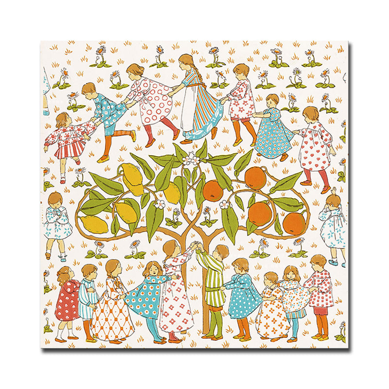 Tree and Kids Canvas Print Textured Children's Art Kids Bedroom Wall Decor in Orange Clearhalo 'Art Gallery' 'Canvas Art' 'Kids' Arts' 1859007