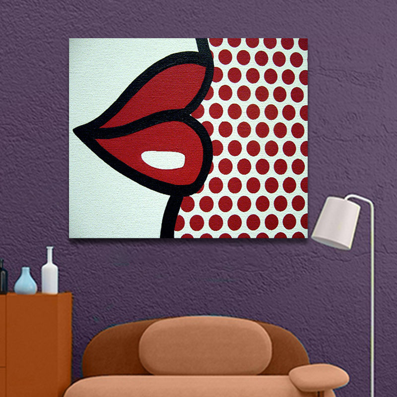 Pop Art Lip Graphic Canvas Soft Color Character Wall Decor for Bedroom, Textured Red Clearhalo 'Arts' 'Canvas Art' 1859031