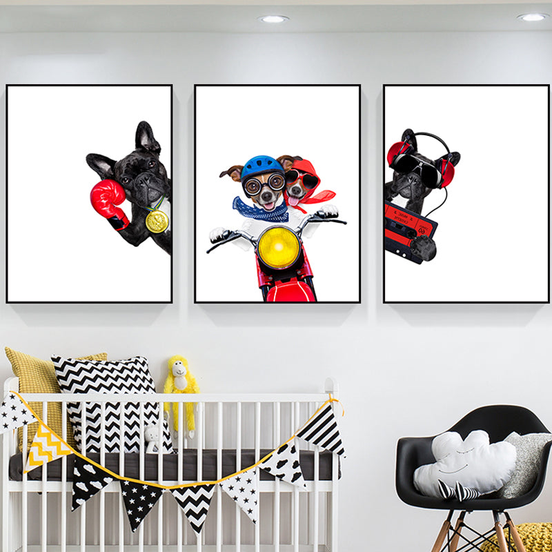 Light Color Dress-Up Dog Wall Decor Animal Kids Style Multi-Piece Canvas for Room Black Clearhalo 'Art Gallery' 'Canvas Art' 'Kids' Arts' 1859041