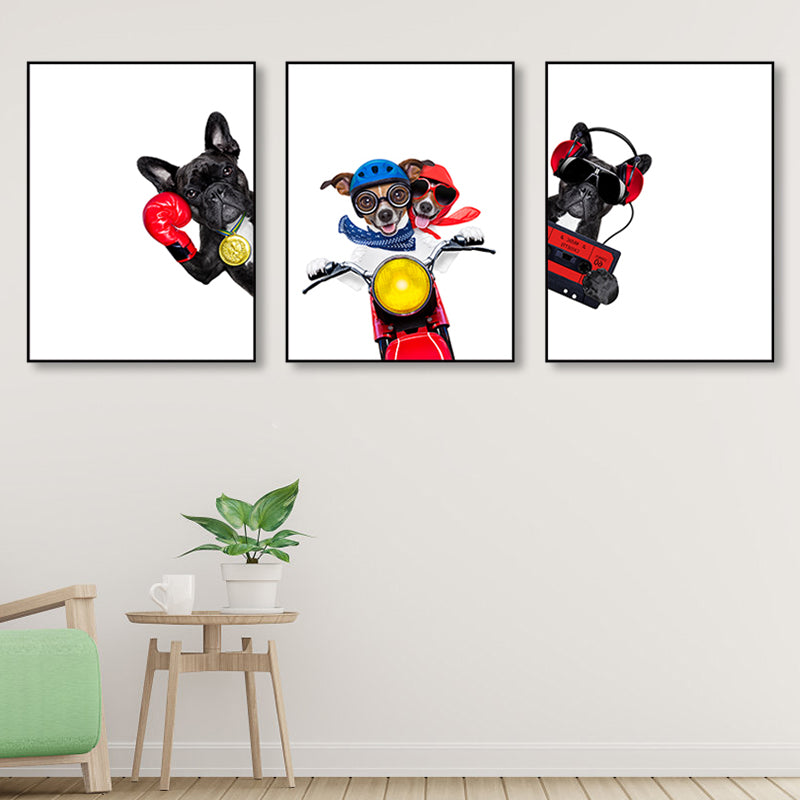 Light Color Dress-Up Dog Wall Decor Animal Kids Style Multi-Piece Canvas for Room Clearhalo 'Art Gallery' 'Canvas Art' 'Kids' Arts' 1859043