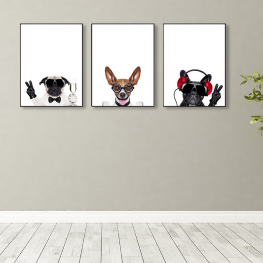 Light Color Dress-Up Dog Wall Decor Animal Kids Style Multi-Piece Canvas for Room Brown Clearhalo 'Art Gallery' 'Canvas Art' 'Kids' Arts' 1859048