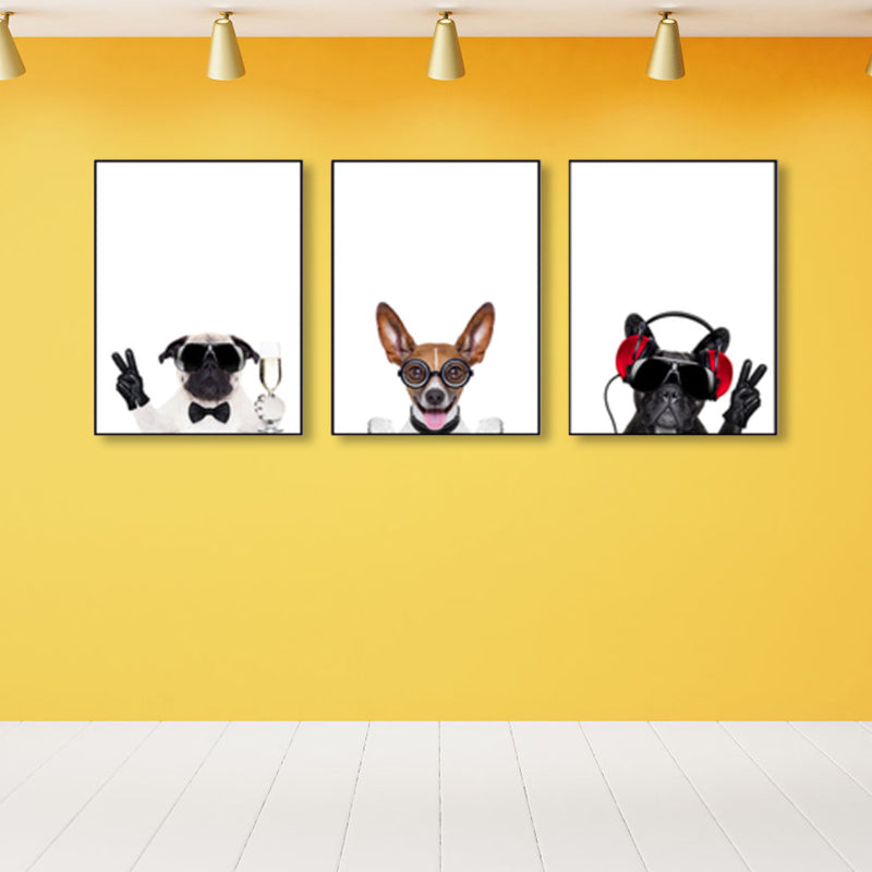 Light Color Dress-Up Dog Wall Decor Animal Kids Style Multi-Piece Canvas for Room Clearhalo 'Art Gallery' 'Canvas Art' 'Kids' Arts' 1859050