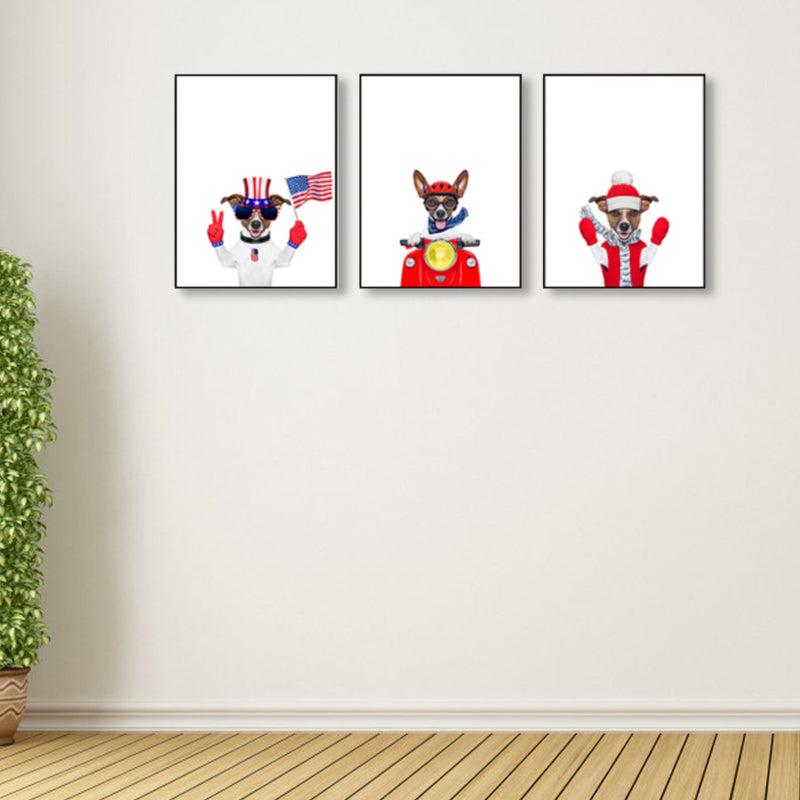 Light Color Dress-Up Dog Wall Decor Animal Kids Style Multi-Piece Canvas for Room Red Clearhalo 'Art Gallery' 'Canvas Art' 'Kids' Arts' 1859052