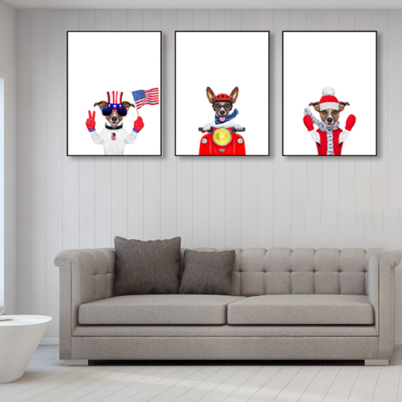 Light Color Dress-Up Dog Wall Decor Animal Kids Style Multi-Piece Canvas for Room Clearhalo 'Art Gallery' 'Canvas Art' 'Kids' Arts' 1859054