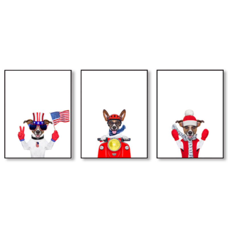 Light Color Dress-Up Dog Wall Decor Animal Kids Style Multi-Piece Canvas for Room Clearhalo 'Art Gallery' 'Canvas Art' 'Kids' Arts' 1859055