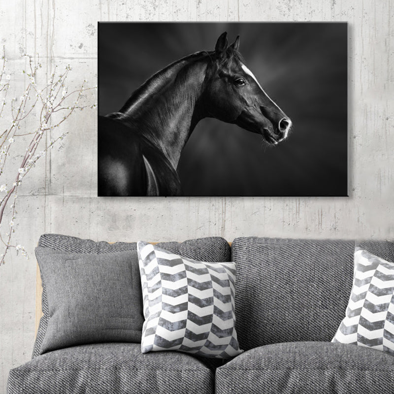 Asian Style Wild Animal Wall Decor Light Color Textured Canvas Art for Living Room Black Clearhalo 'Arts' 'Canvas Art' 1859096