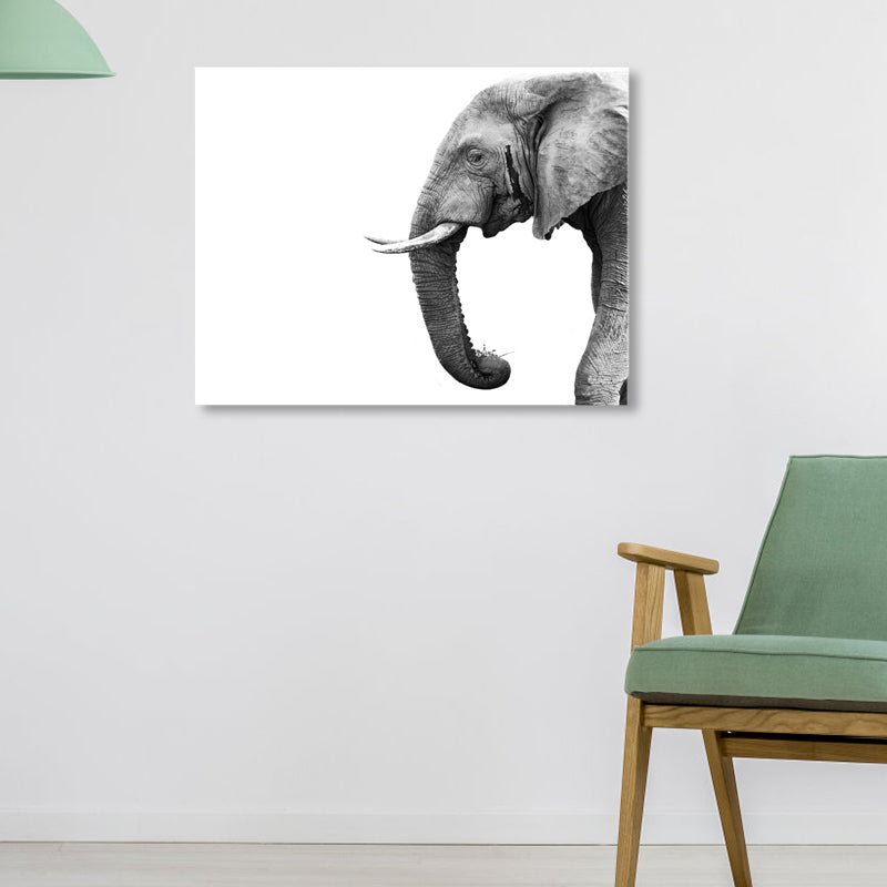 Asian Style Wild Animal Wall Decor Light Color Textured Canvas Art for Living Room Grey Clearhalo 'Arts' 'Canvas Art' 1859108