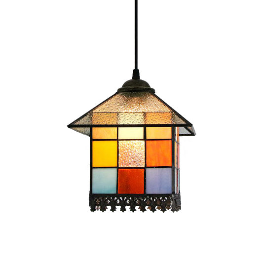 Tiffany Stylish House Hanging Pendant Light 1 Light Stained Art Glass Suspension Lighting in Clear Clearhalo 'Ceiling Lights' 'Chandeliers' 'Industrial' 'Middle Century Pendants' 'Pendant Lights' 'Pendants' 'Tiffany close to ceiling' 'Tiffany Pendants' 'Tiffany' Lighting' 185910