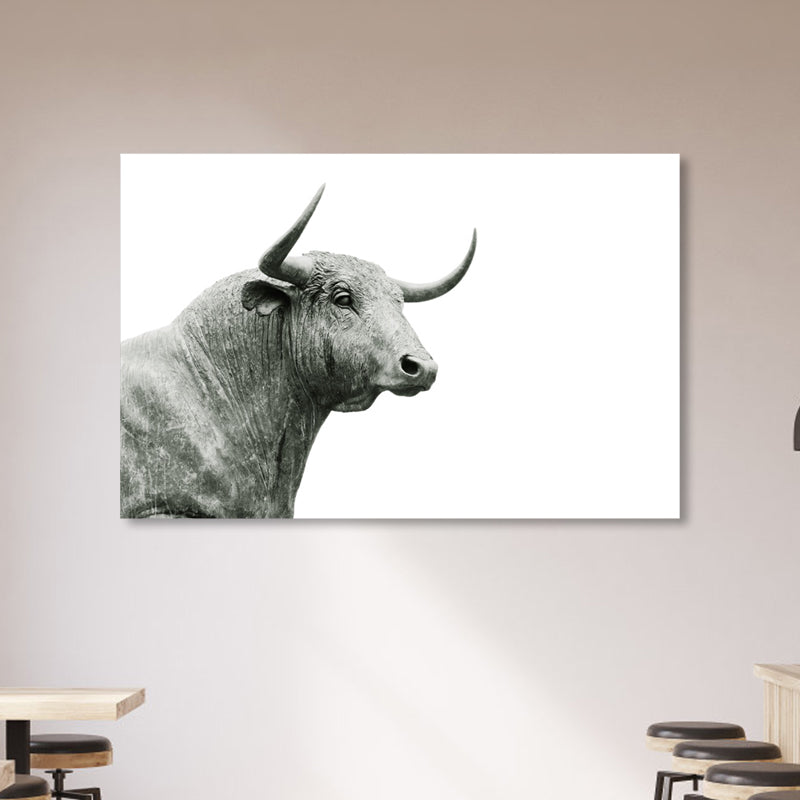 Asian Style Wild Animal Wall Decor Light Color Textured Canvas Art for Living Room Silver Gray Clearhalo 'Arts' 'Canvas Art' 1859112