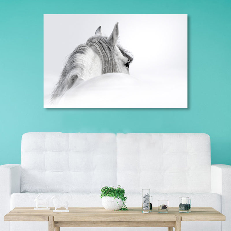 Asian Style Wild Animal Wall Decor Light Color Textured Canvas Art for Living Room White Clearhalo 'Arts' 'Canvas Art' 1859116