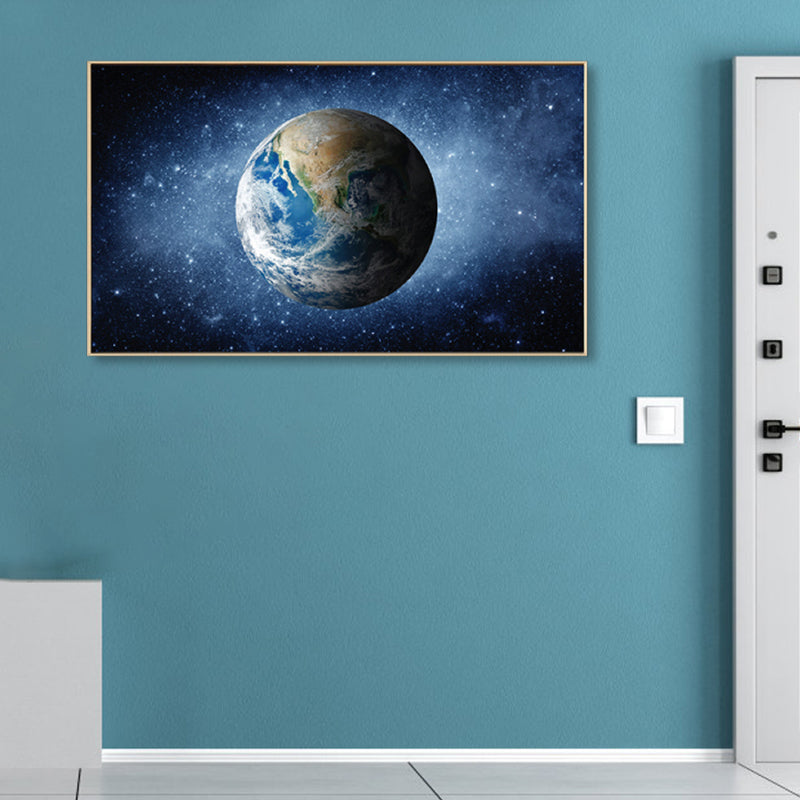 Planet Wall Art Kids Dreamy Cosmos Scenery Canvas Print in Dark Color for Nursery Blue Clearhalo 'Art Gallery' 'Canvas Art' 'Kids' Arts' 1859149