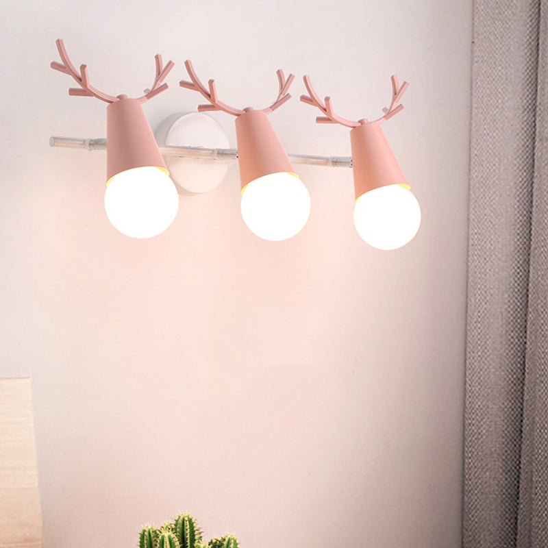 Deer Horn Shaped Wall Light 3 Heads Nordic Style Animal Metal Wall Lamp for Bedroom Pink Clearhalo 'Wall Lamps & Sconces' 'Wall Lights' Lighting' 185916