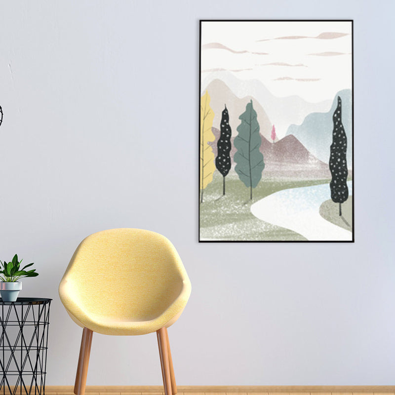 Nordic Scenery Forest Canvas Print Pastel Color Textured Wall Art Decor for Living Room Green Clearhalo 'Arts' 'Canvas Art' 1859186