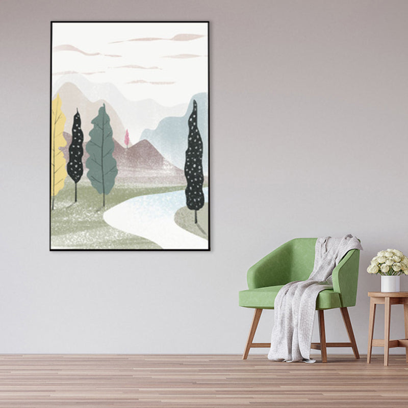 Nordic Scenery Forest Canvas Print Pastel Color Textured Wall Art Decor for Living Room Clearhalo 'Arts' 'Canvas Art' 1859187