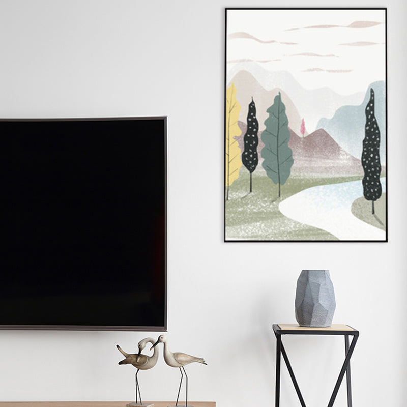 Nordic Scenery Forest Canvas Print Pastel Color Textured Wall Art Decor for Living Room Clearhalo 'Arts' 'Canvas Art' 1859188