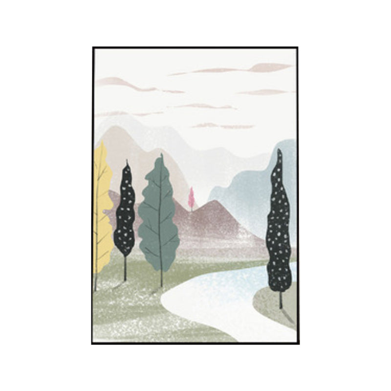 Nordic Scenery Forest Canvas Print Pastel Color Textured Wall Art Decor for Living Room Clearhalo 'Arts' 'Canvas Art' 1859189